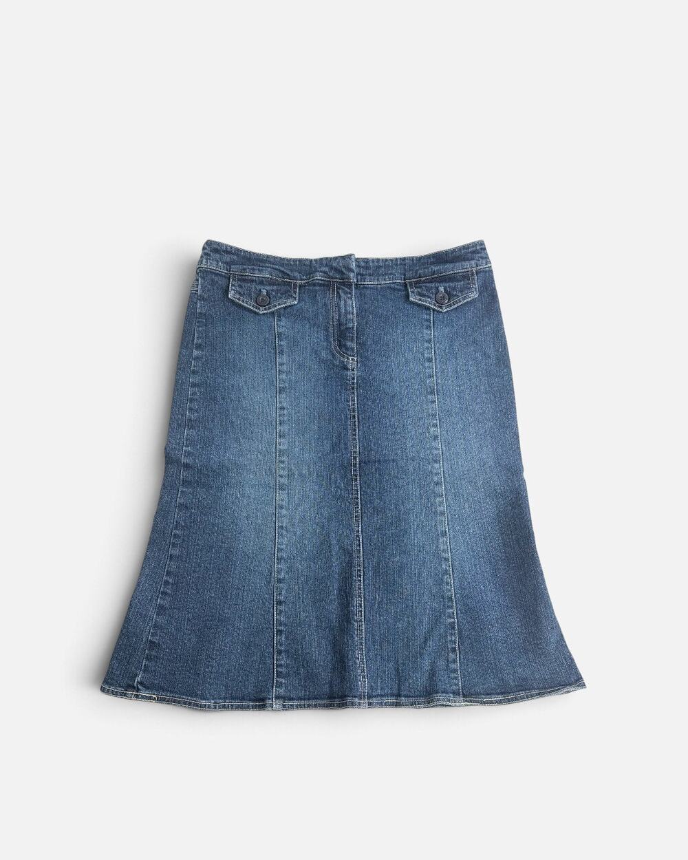 VTG Y2K New York & Co Paneled Denim Flare Midi Skirt Sz 6 Fairy Grunge